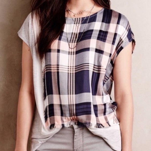 Anthropologie Tops - ANTHROPOLOGIE Pink & Grey Hammon Plaid Top
